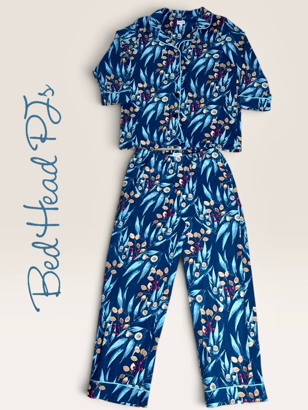 BedHead Floral Berry Blue Red Pajama Set Size: Small Bed Head Pajamas USA Holly